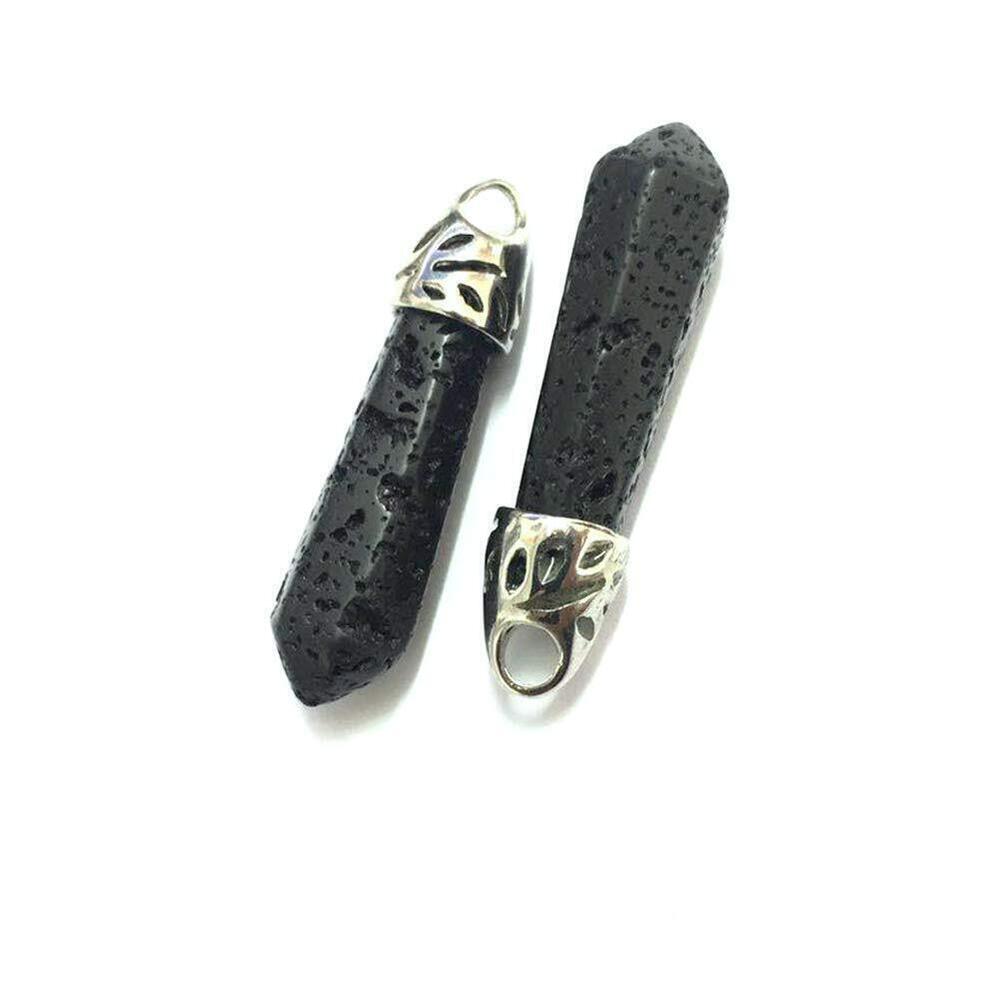 9190 10Pcs Bullet Shape Gemstone Pendants Natural Lava Rock Hexagonal